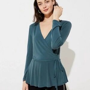 Loft Teal Long Sleeve Wrap Blouse size XS